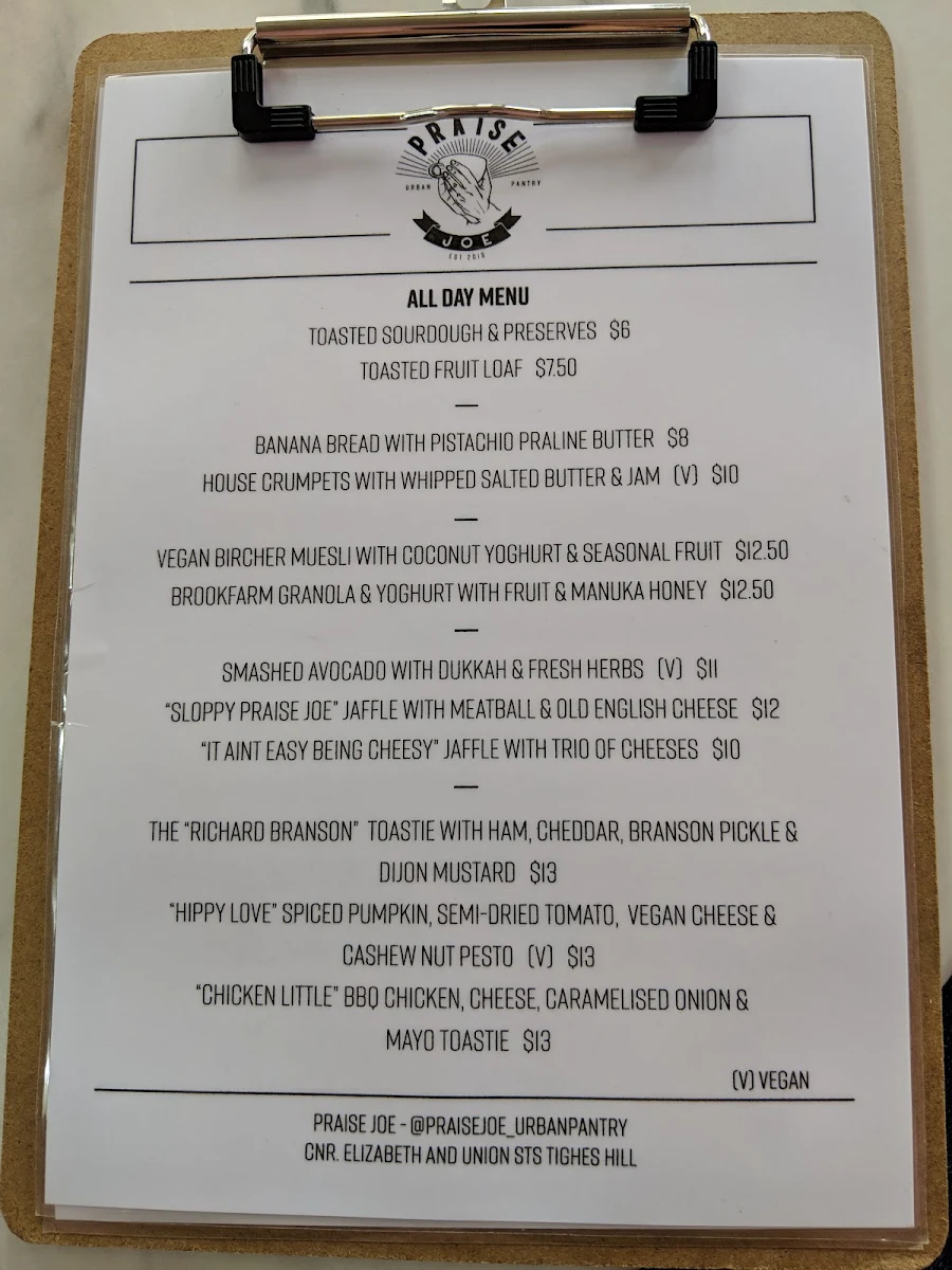 Menu, Praise joe