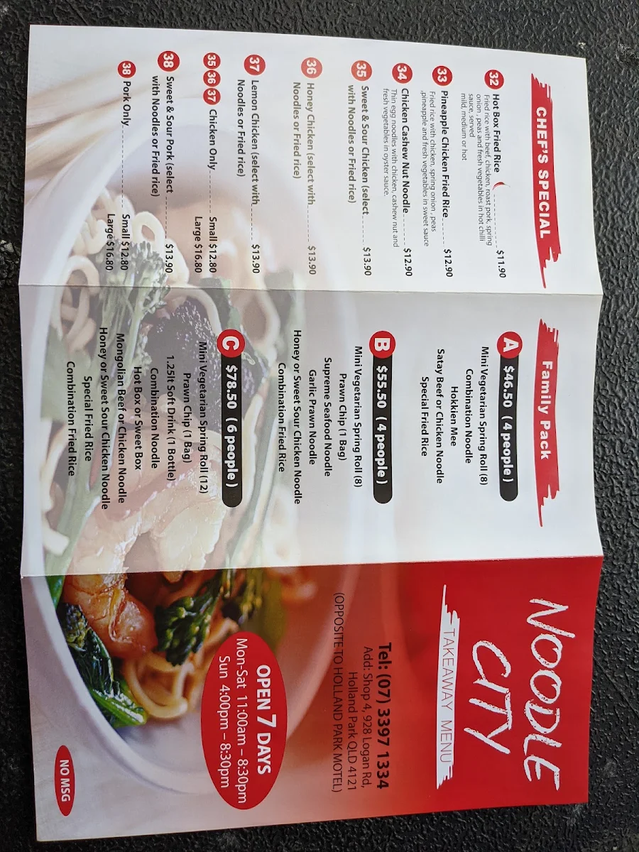 Menu, Noodle City Holland Park