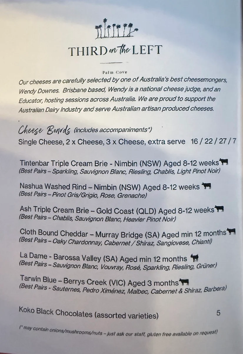 Menu, Third on the Left Palm Cove