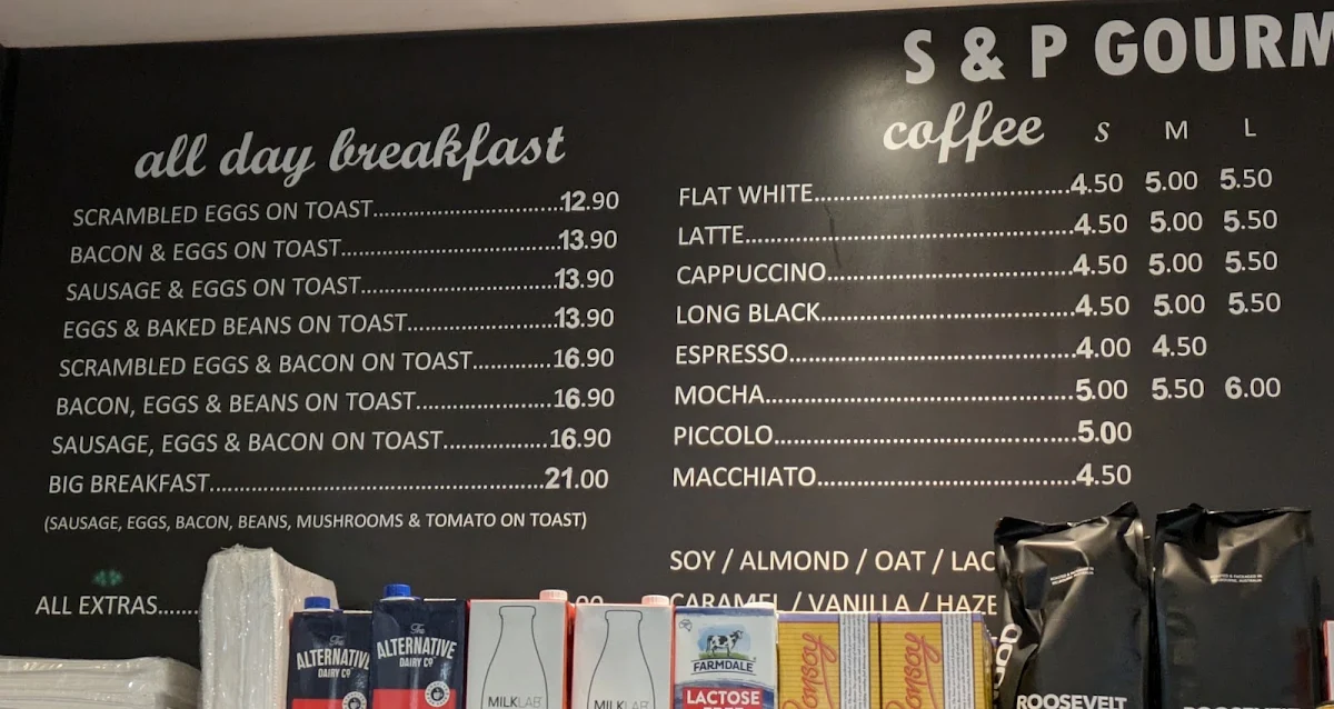 Menu, S&P Gourmet Express (coffee, breakfast and lunch)