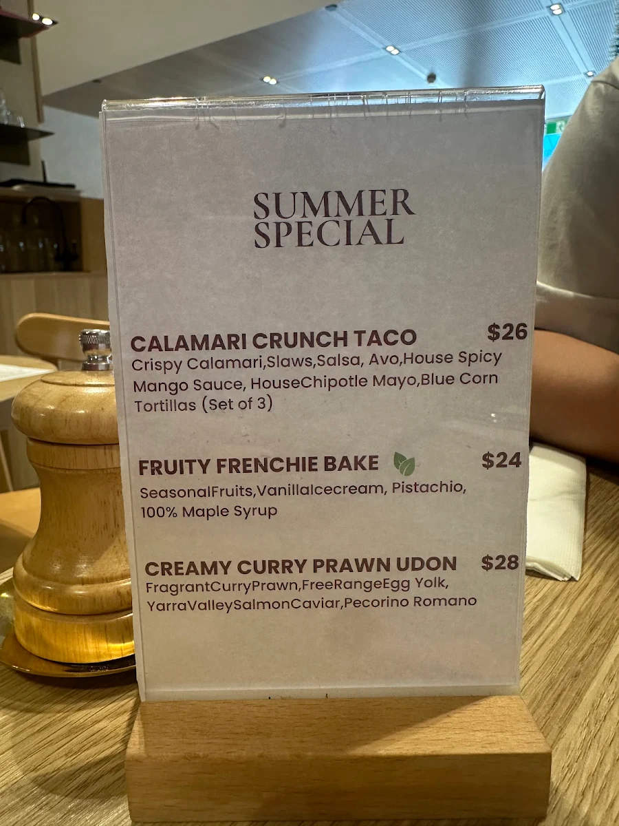 Menu, Napa Cafe Glen Iris