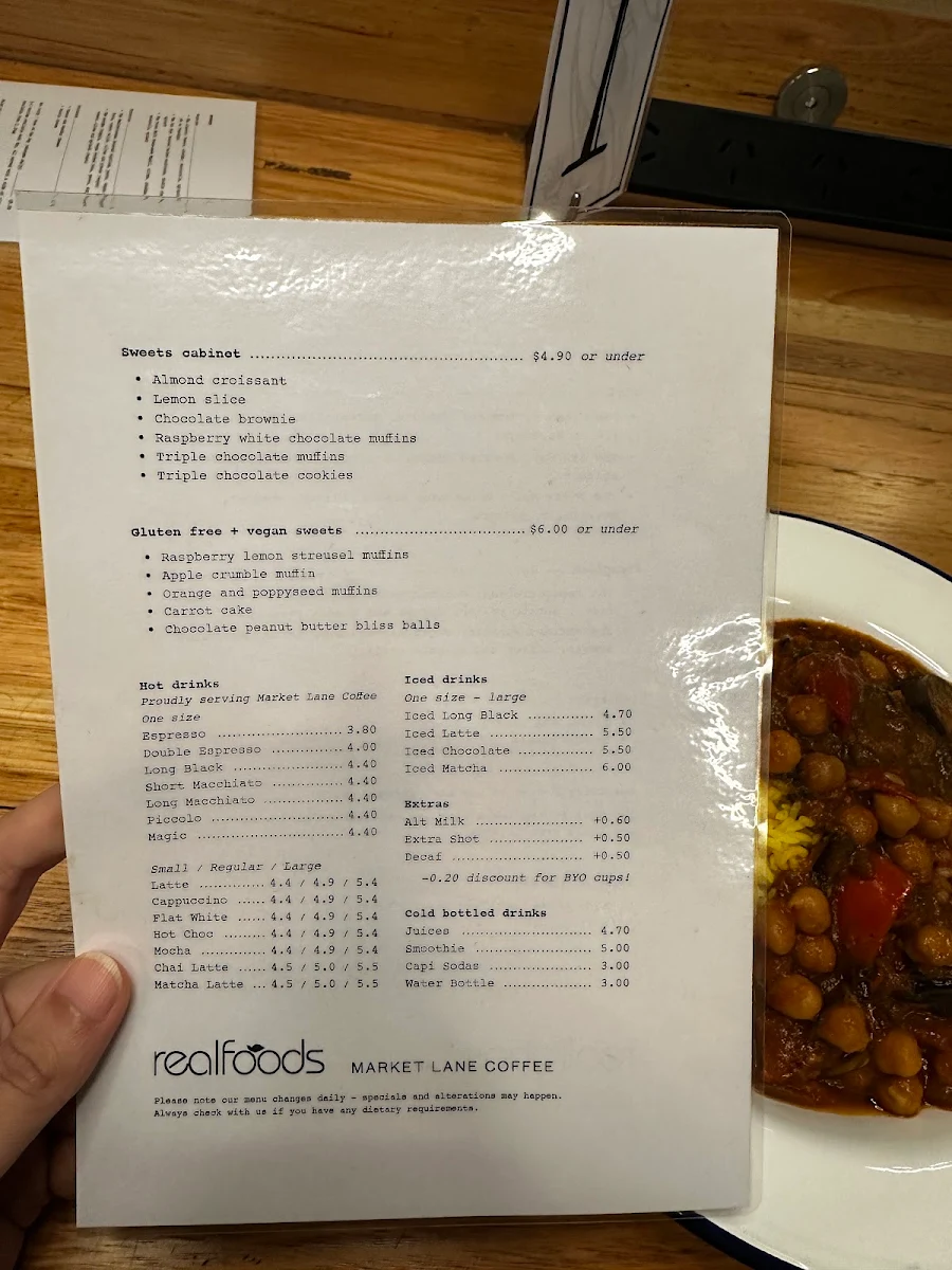 Menu, Realfoods Canteen