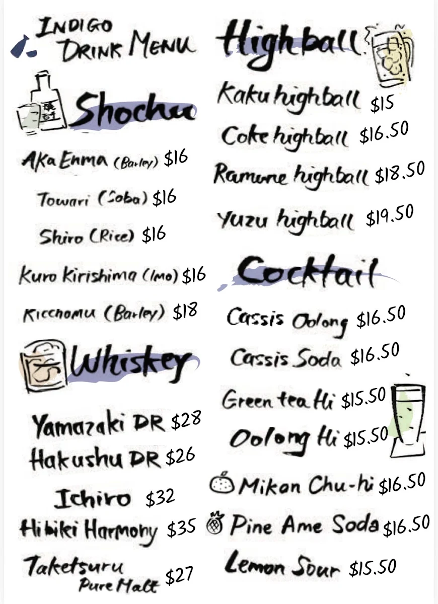 Menu, Nomidokoro Indigo