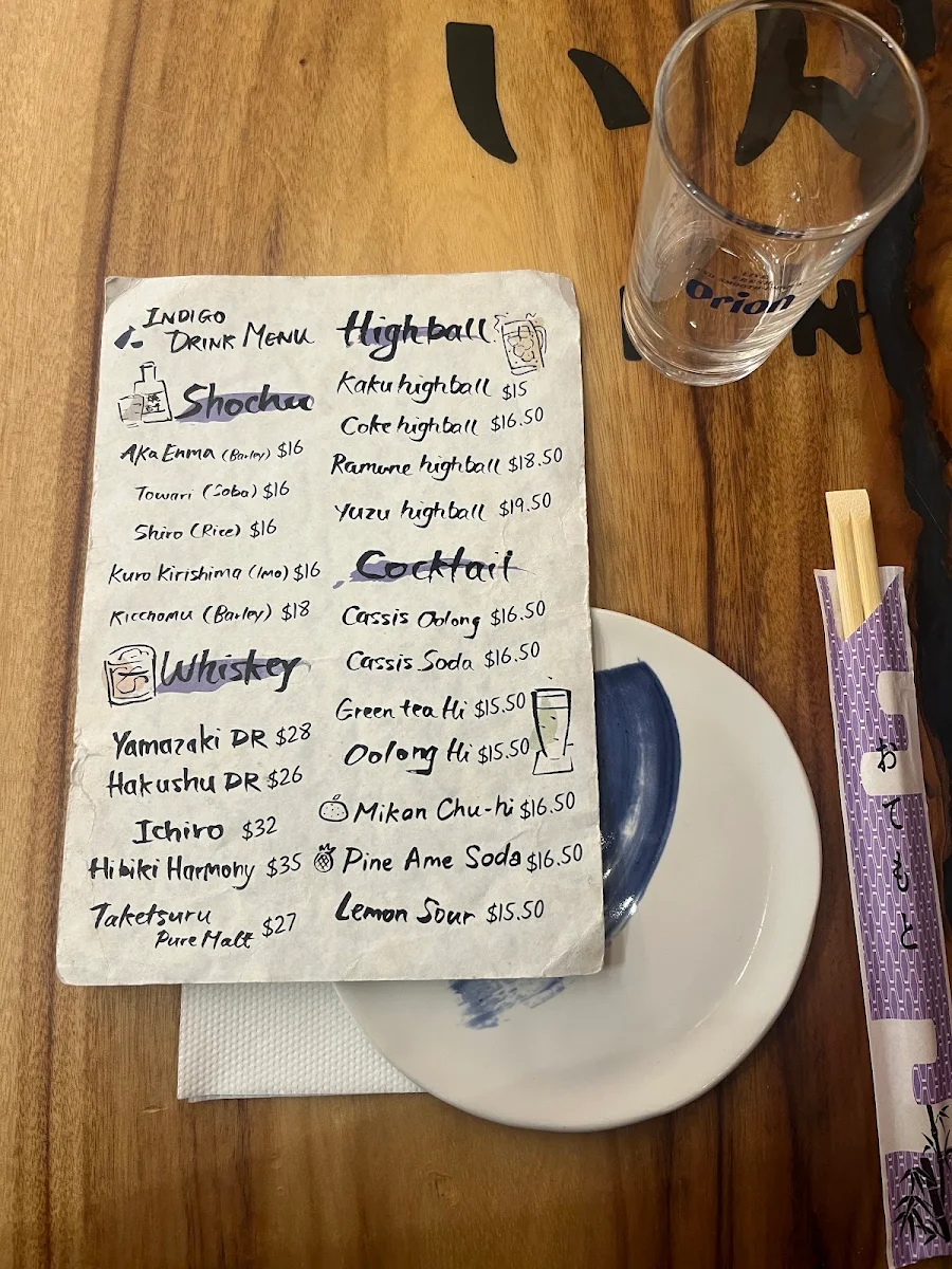 Menu, Nomidokoro Indigo