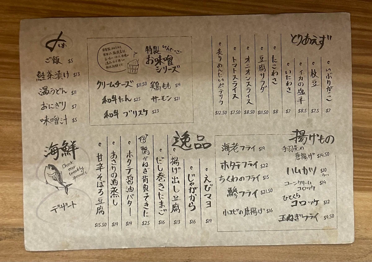 Menu, Nomidokoro Indigo