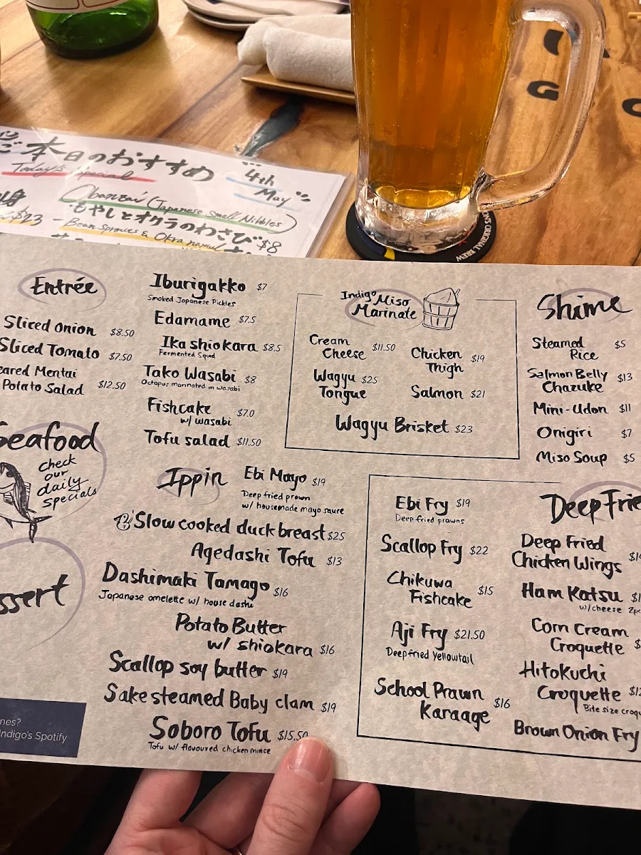 Menu, Nomidokoro Indigo