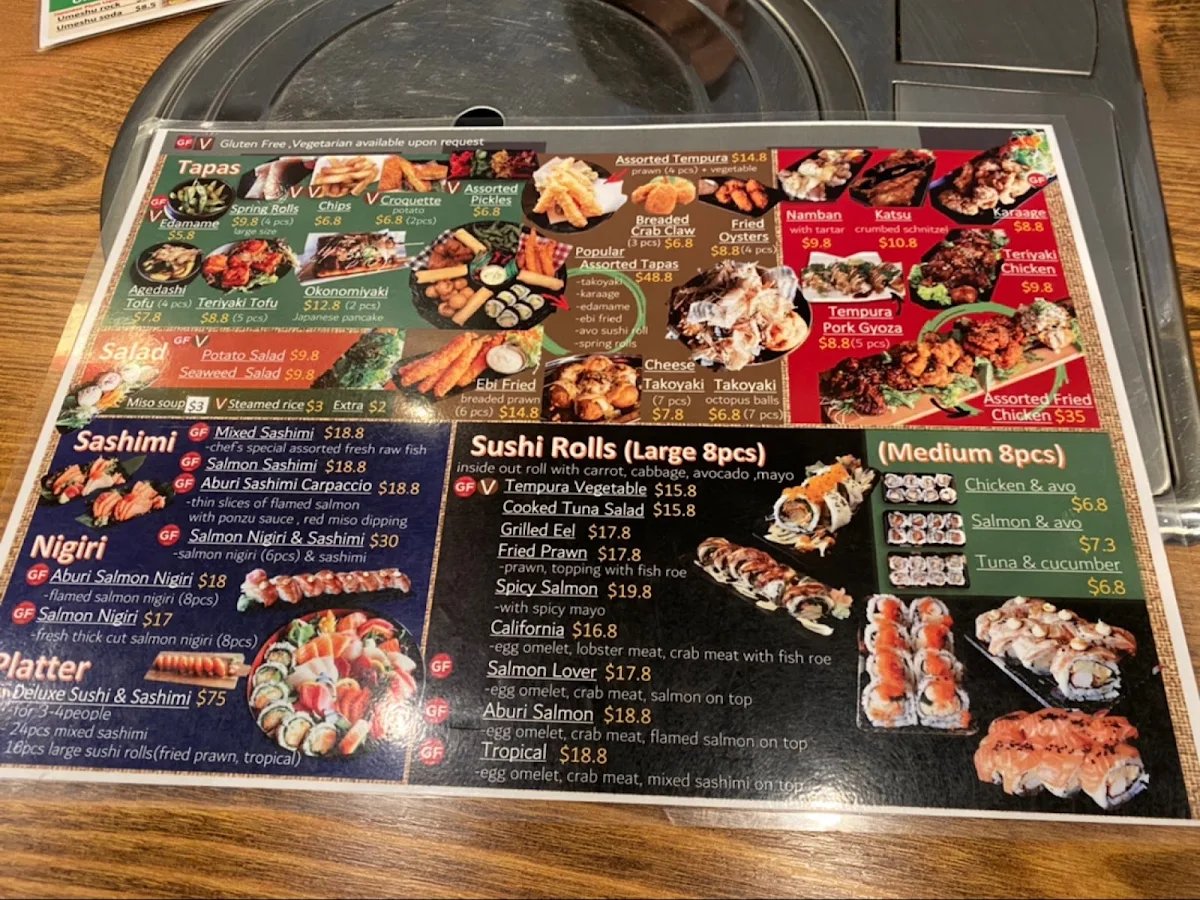 Menu, WAZA Japanese Restaurant