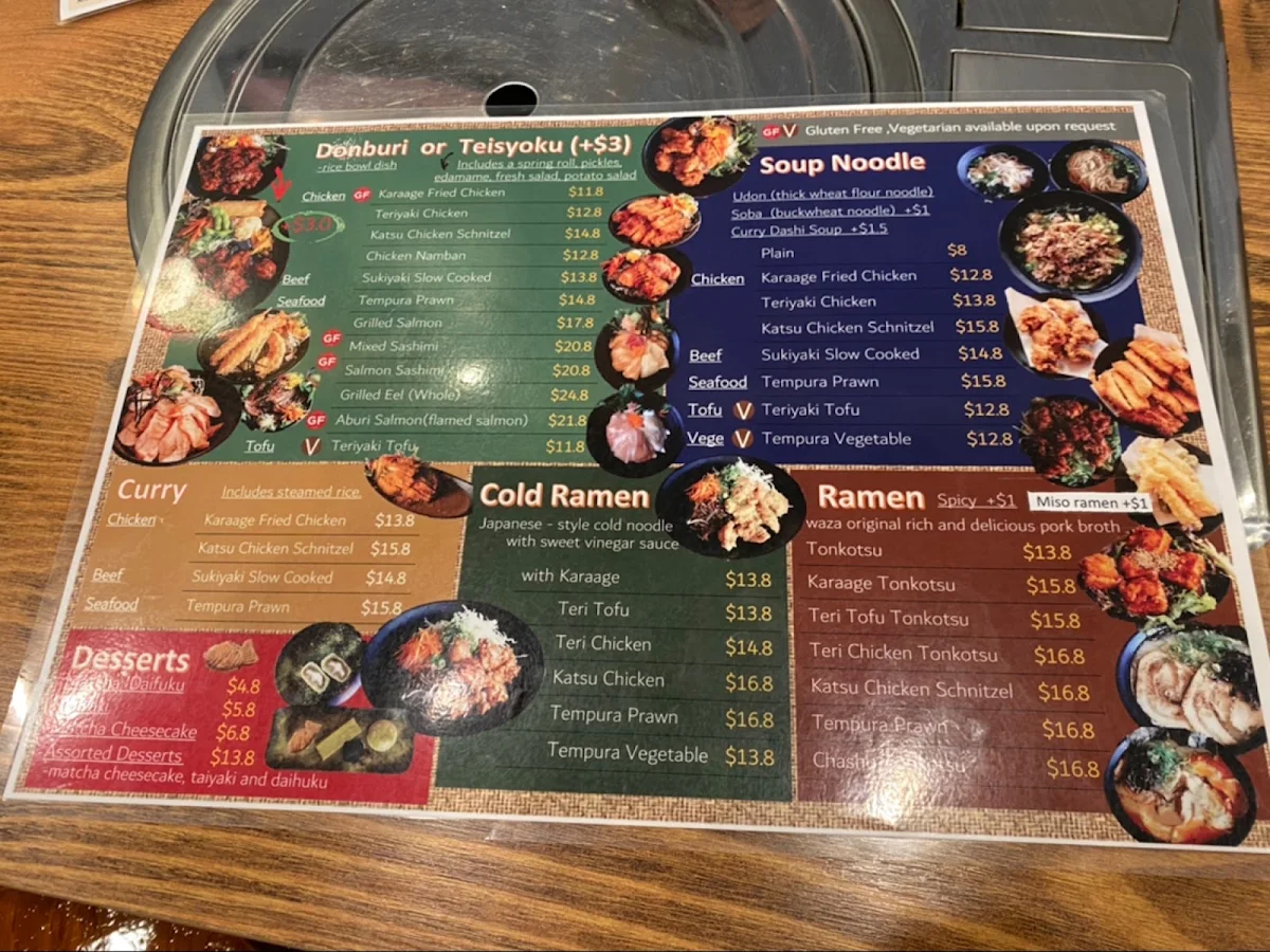 Menu, WAZA Japanese Restaurant