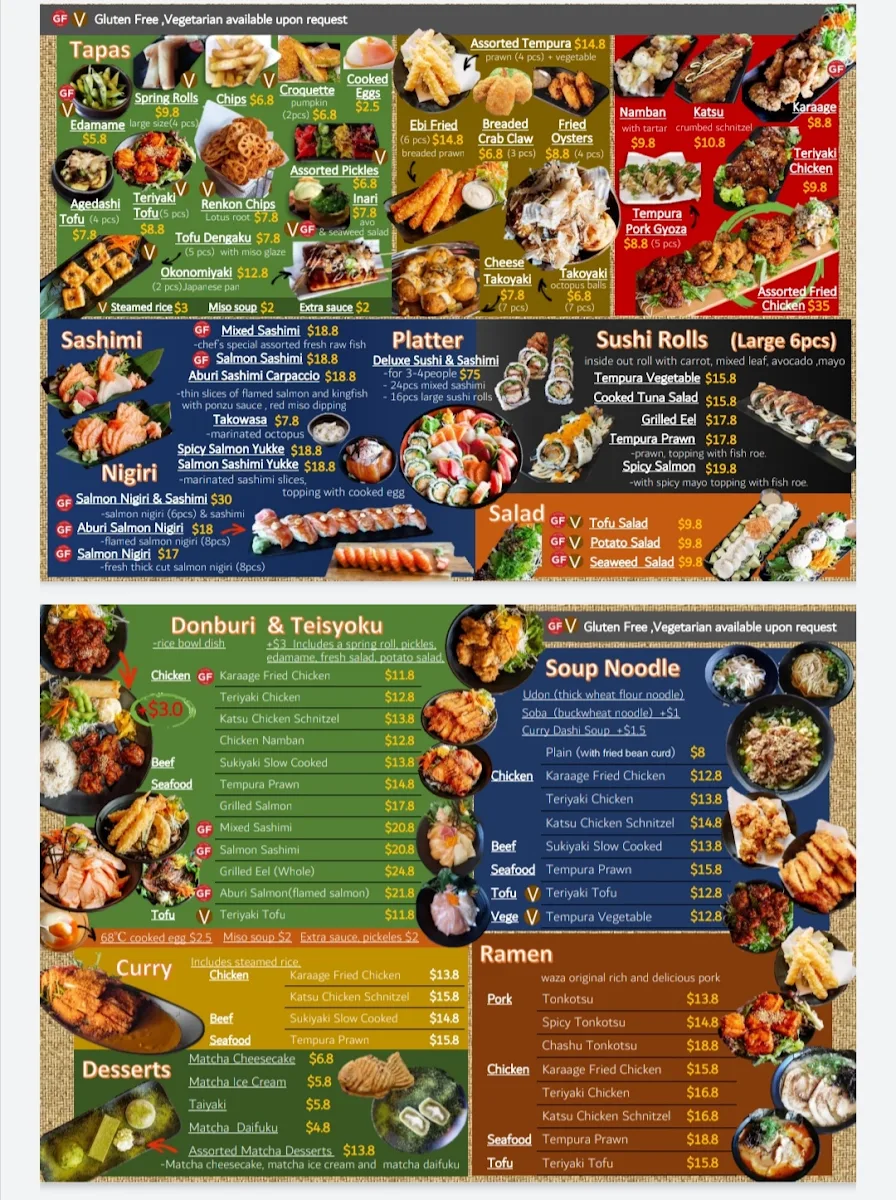 Menu, WAZA Japanese Restaurant