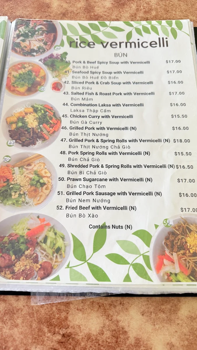 Menu, Phong Dinh Noodle House