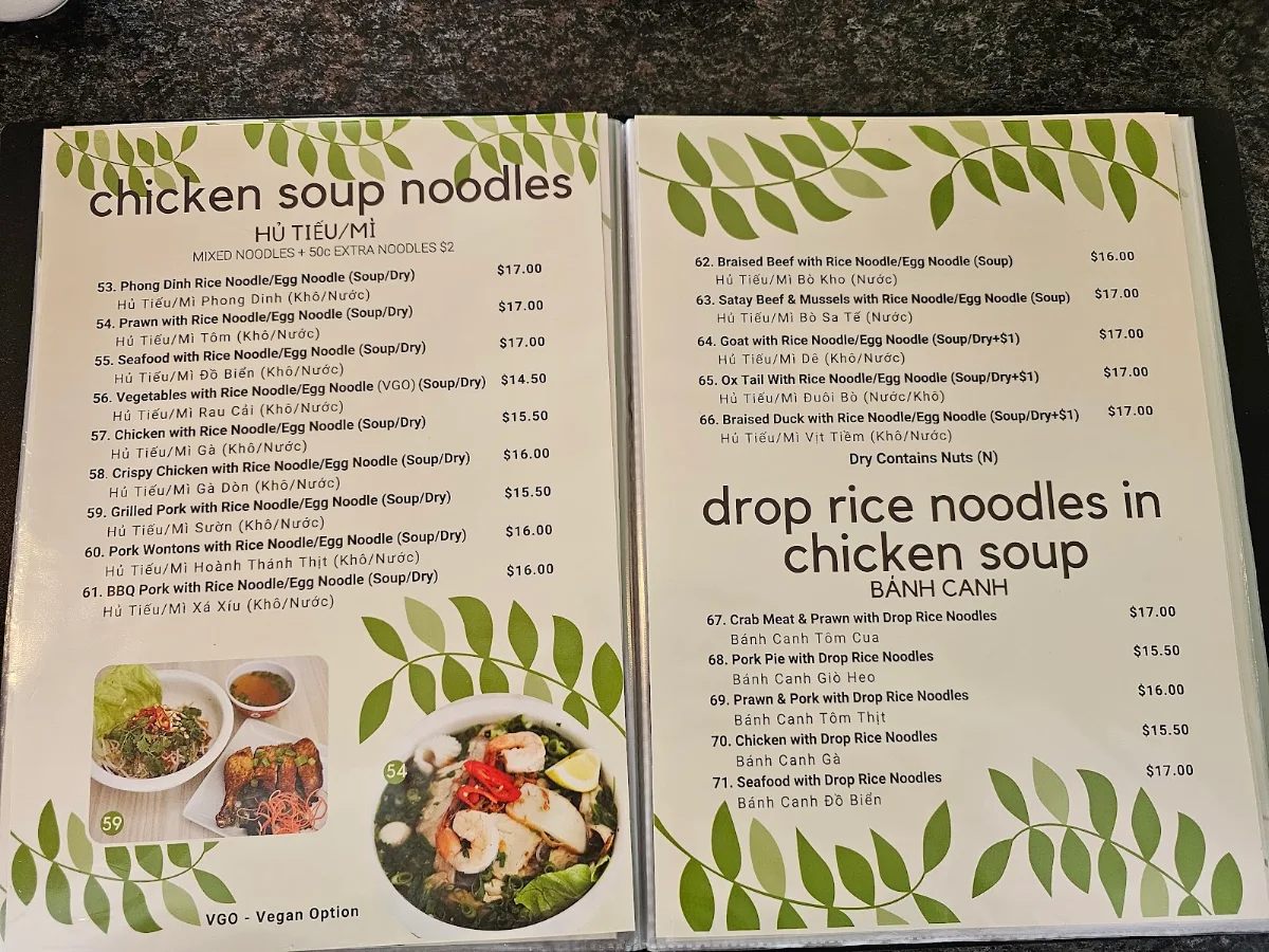 Menu, Phong Dinh Noodle House