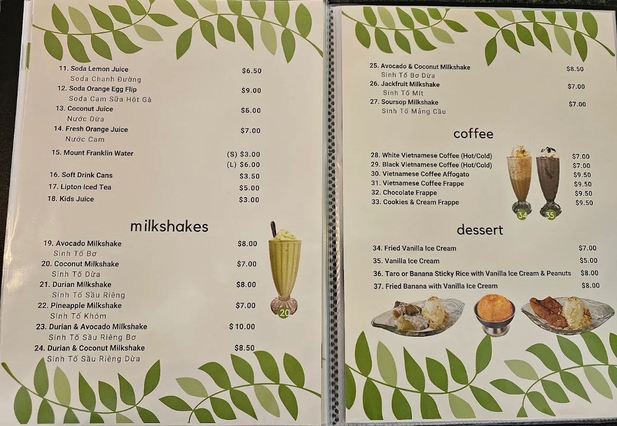 Menu, Phong Dinh Noodle House