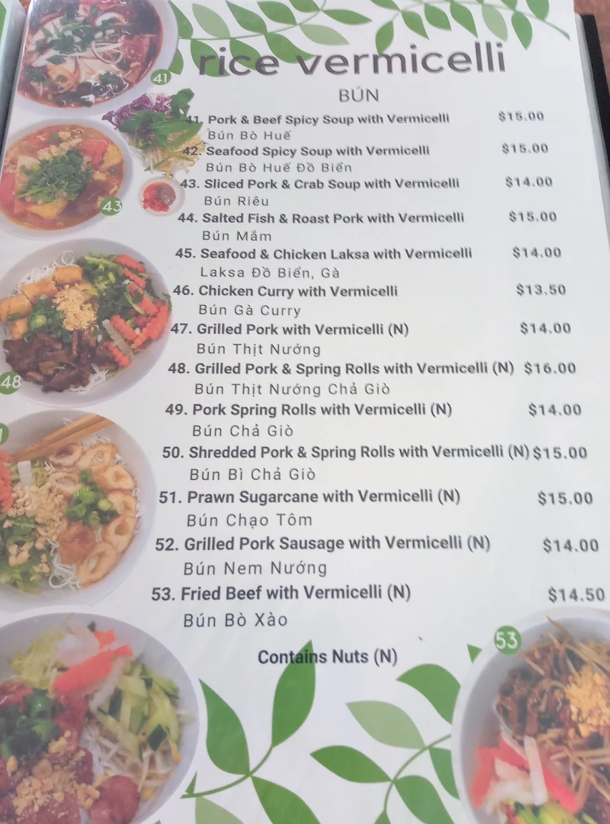 Menu, Phong Dinh Noodle House