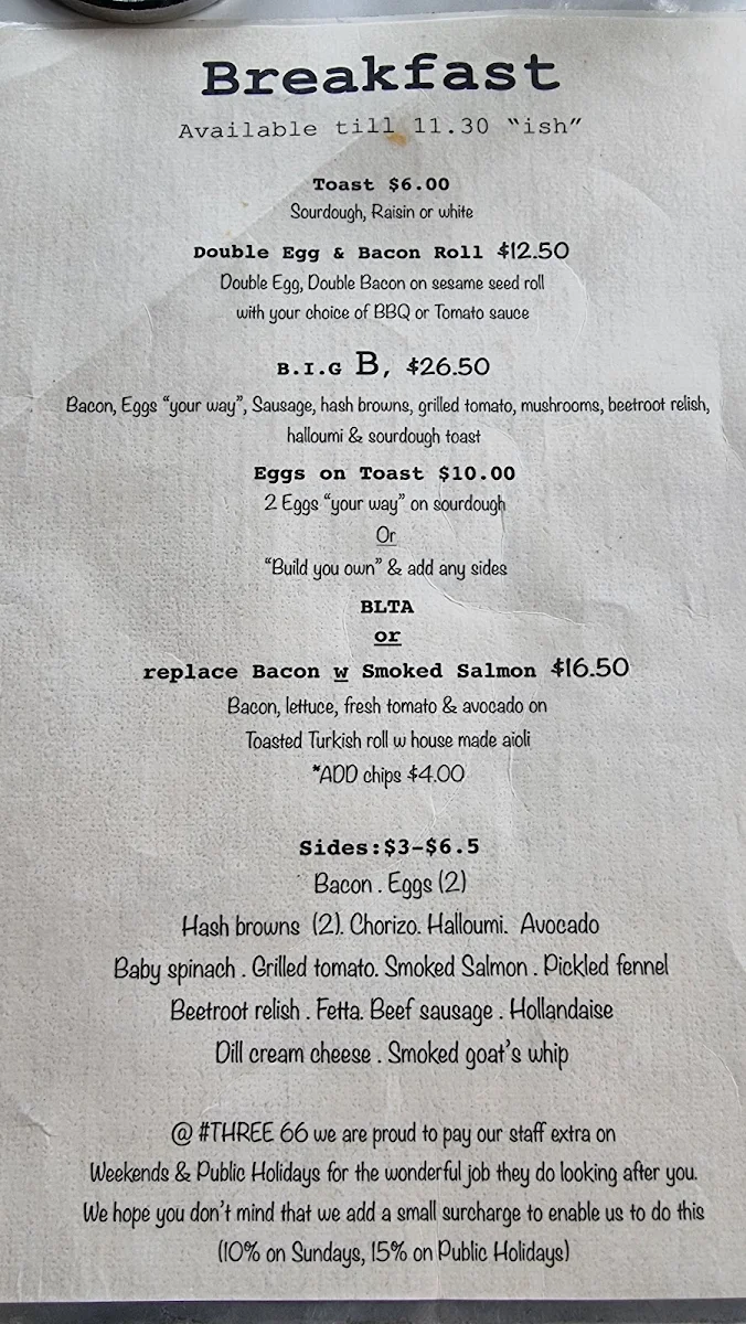 Menu, Three66 Espresso Bar