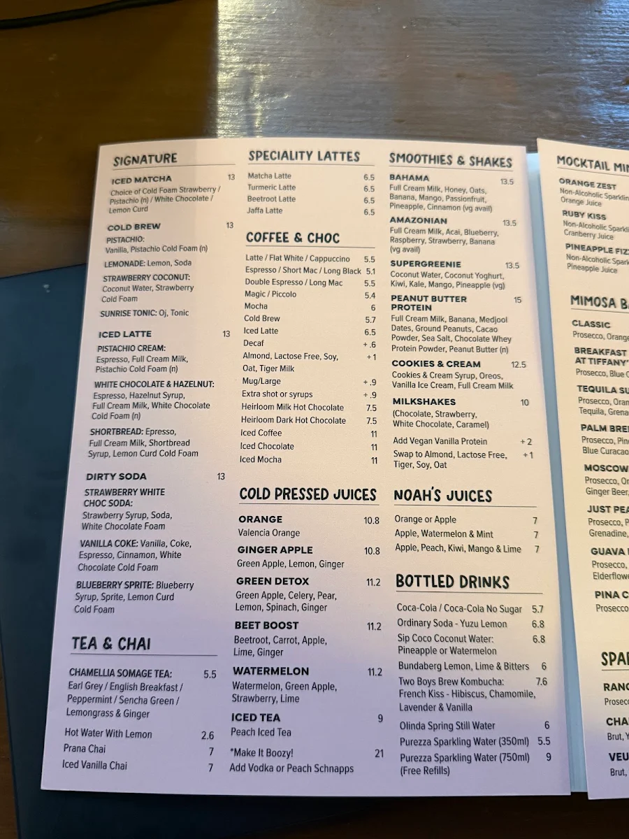 Menu, The Winey Cow