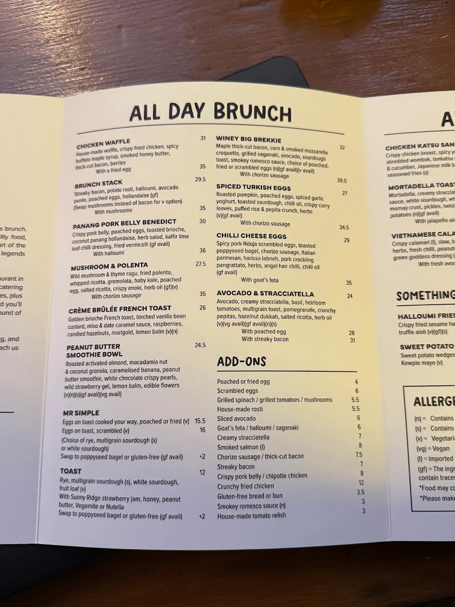 Menu, The Winey Cow