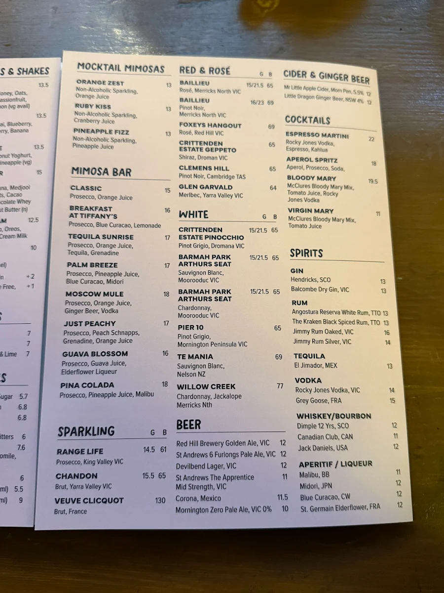 Menu, The Winey Cow