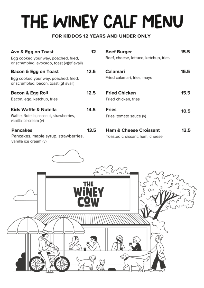 Menu, The Winey Cow
