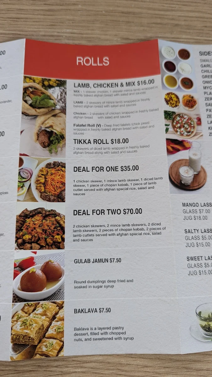 Menu, Afghan Kebab Campbellfield