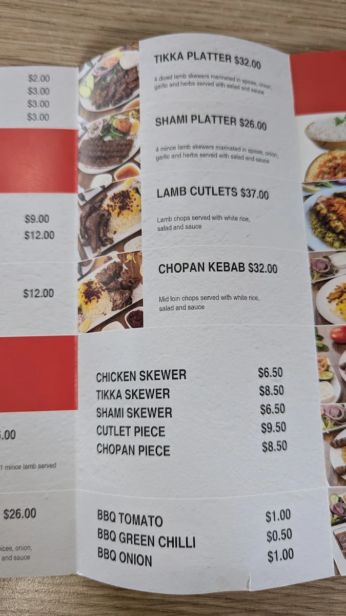 Menu, Afghan Kebab Campbellfield