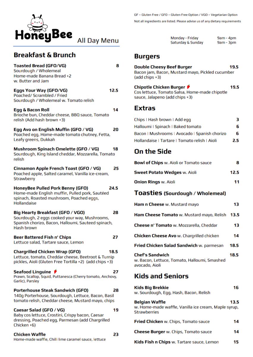 Menu, HoneyBee