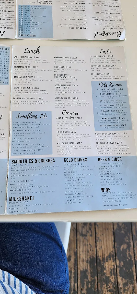 Menu, Austi Beach Cafe