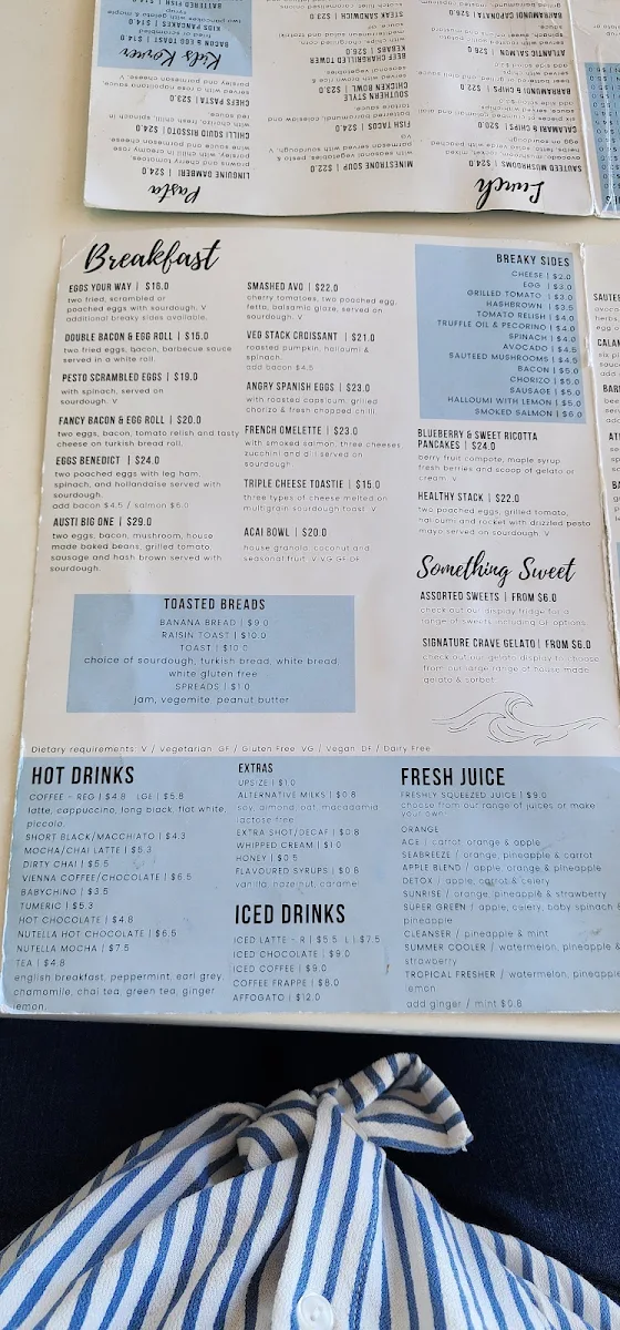 Menu, Austi Beach Cafe