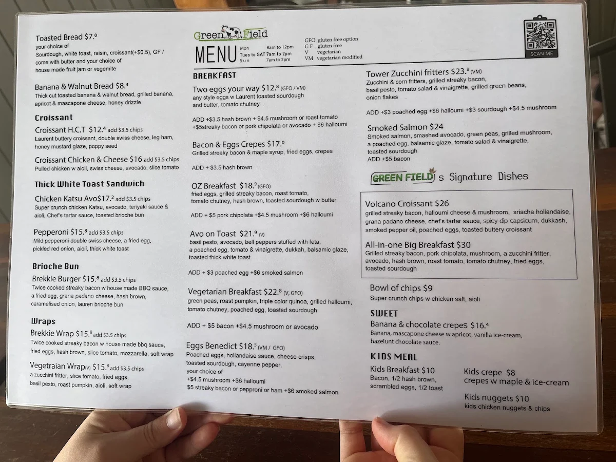 Menu, Green Field Café