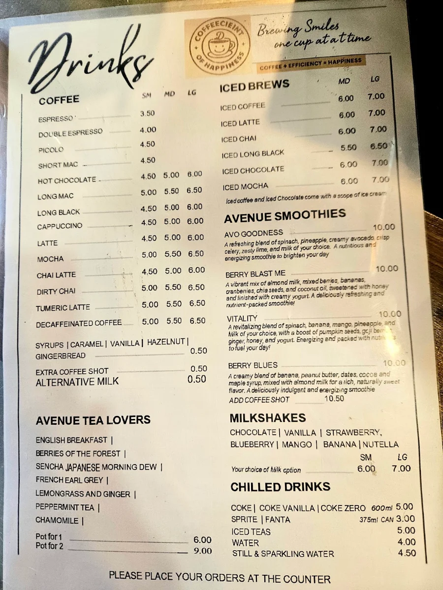 Menu, Coffeecient of happiness