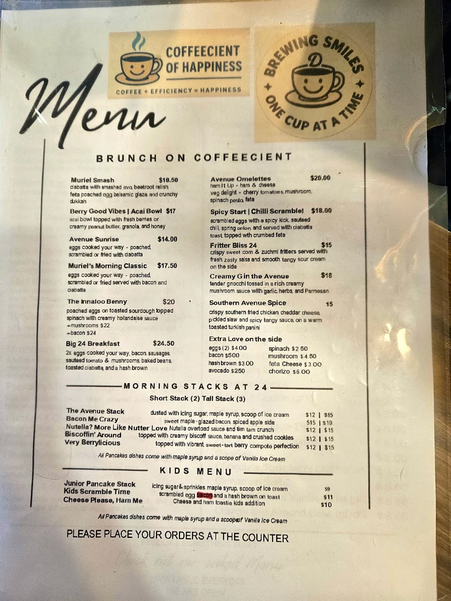 Menu, Coffeecient of happiness