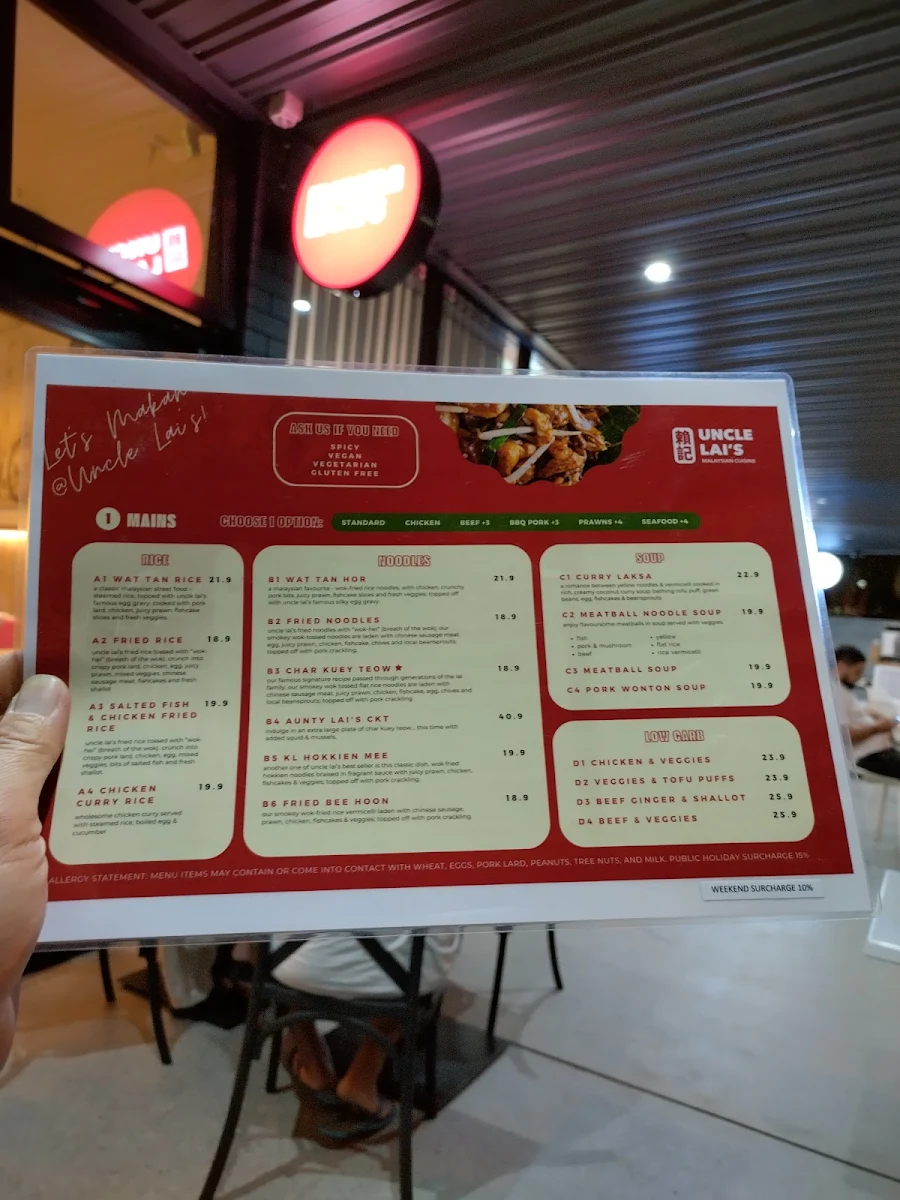 Menu, Uncle Lai's Malaysian Cuisine ( 賴記 )