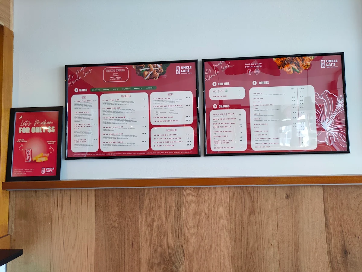 Menu, Uncle Lai's Malaysian Cuisine ( 賴記 )