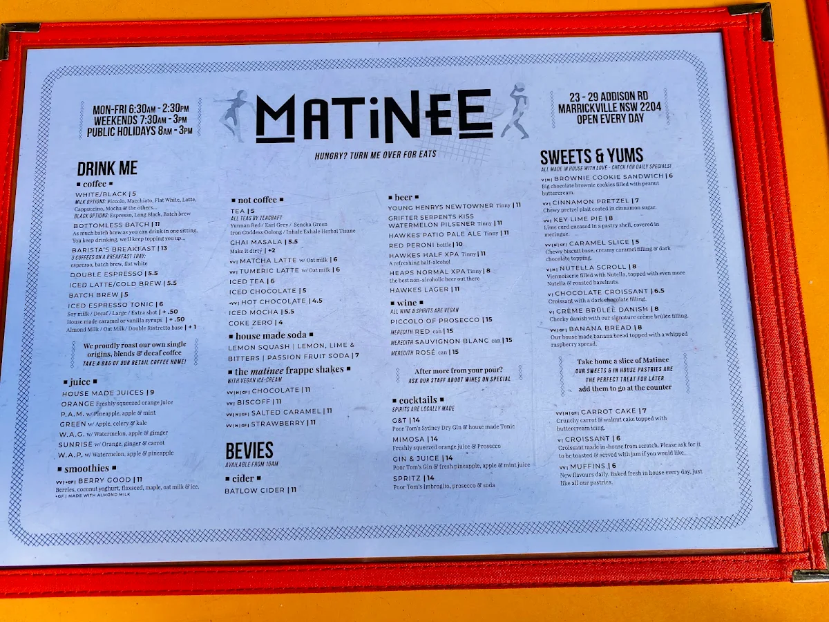 Menu, Matinee Coffee