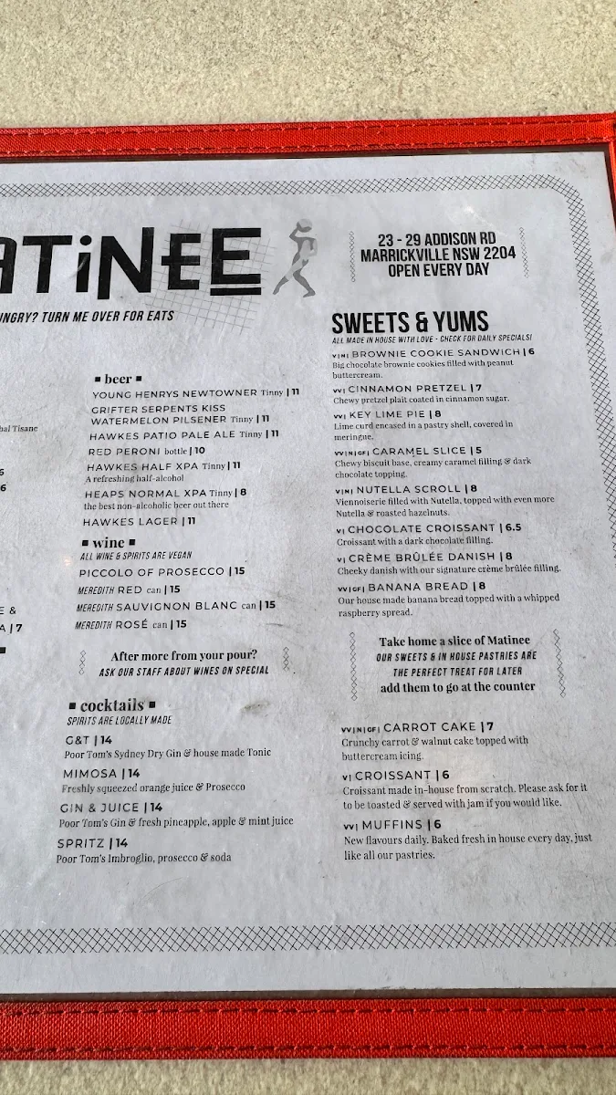 Menu, Matinee Coffee