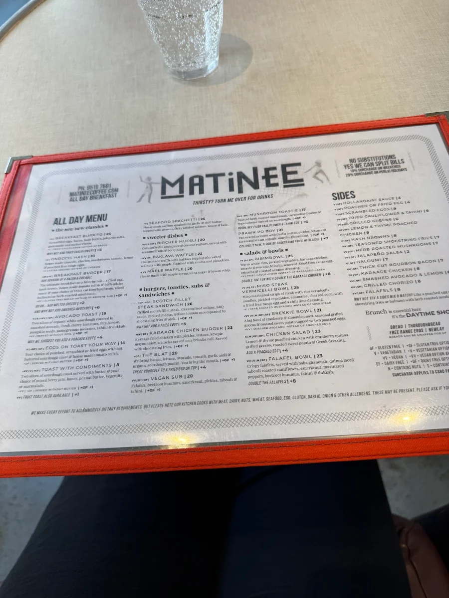 Menu, Matinee Coffee