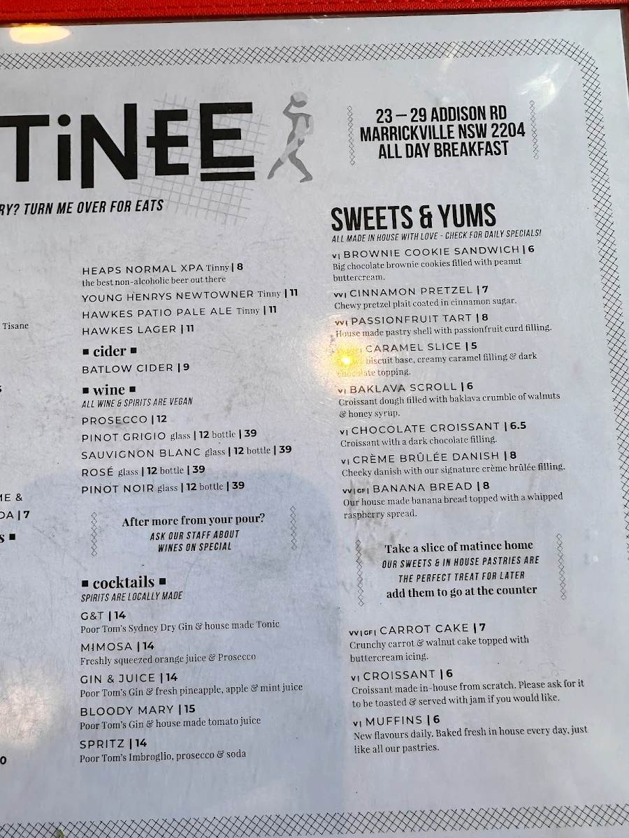 Menu, Matinee Coffee