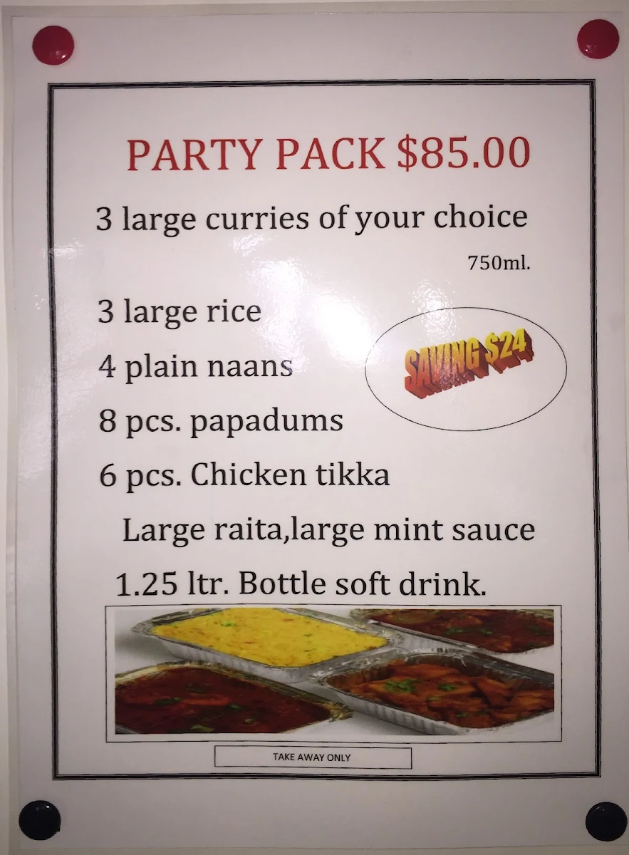 Menu, The Great Flavour of India