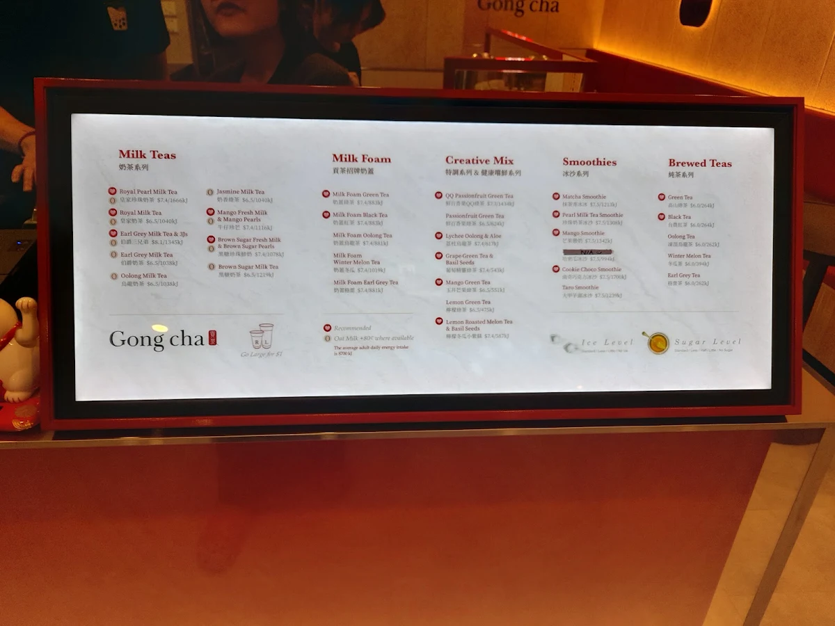 Menu, Gong Cha South Melbourne