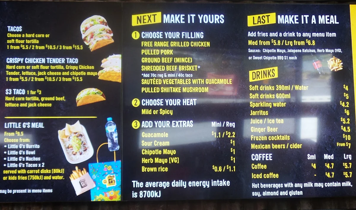 Menu, Guzman y Gomez Carrum Downs DT