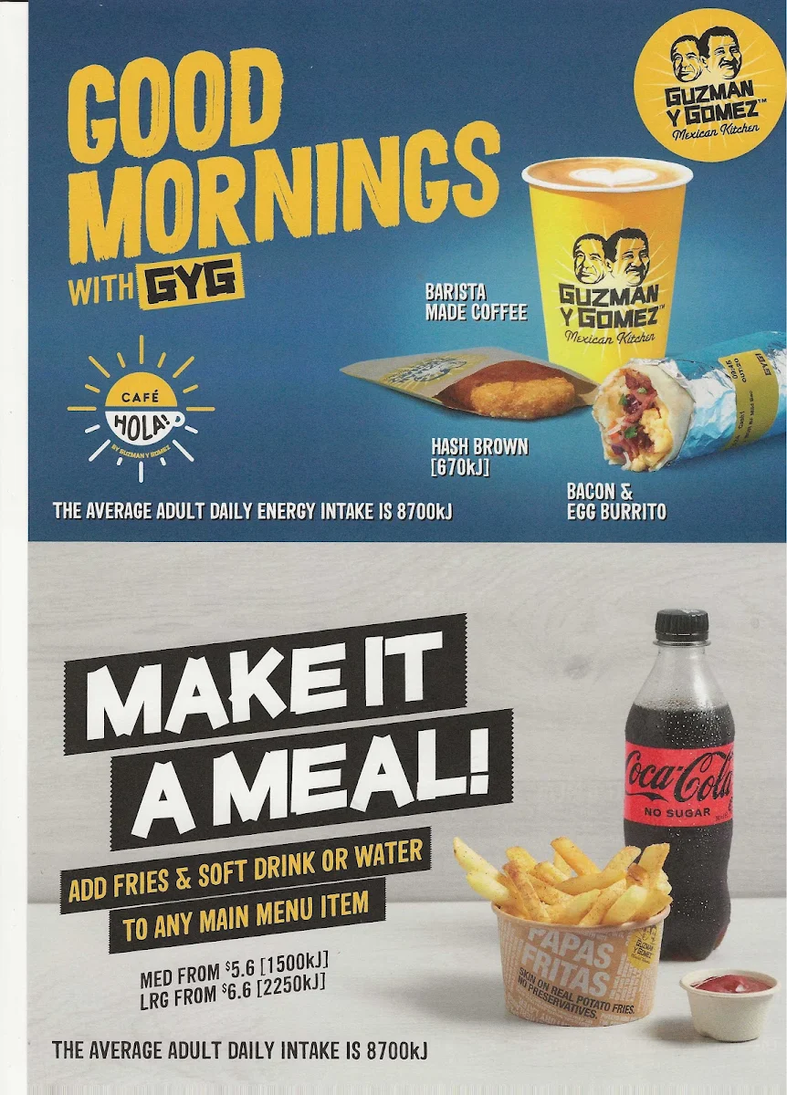 Menu, Guzman y Gomez Carrum Downs DT