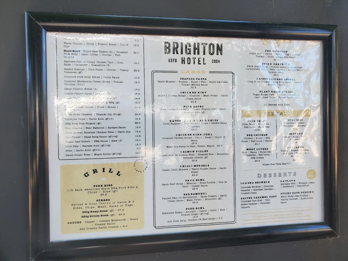 Menu, Brighton Hotel