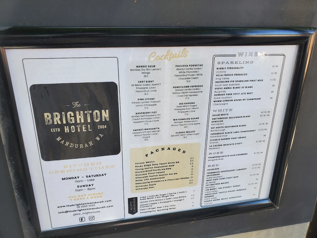 Menu, Brighton Hotel