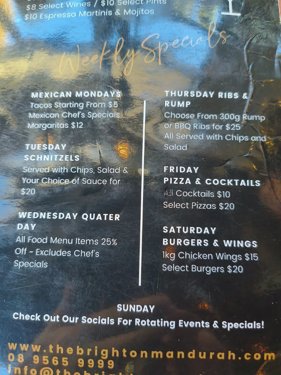 Menu, Brighton Hotel