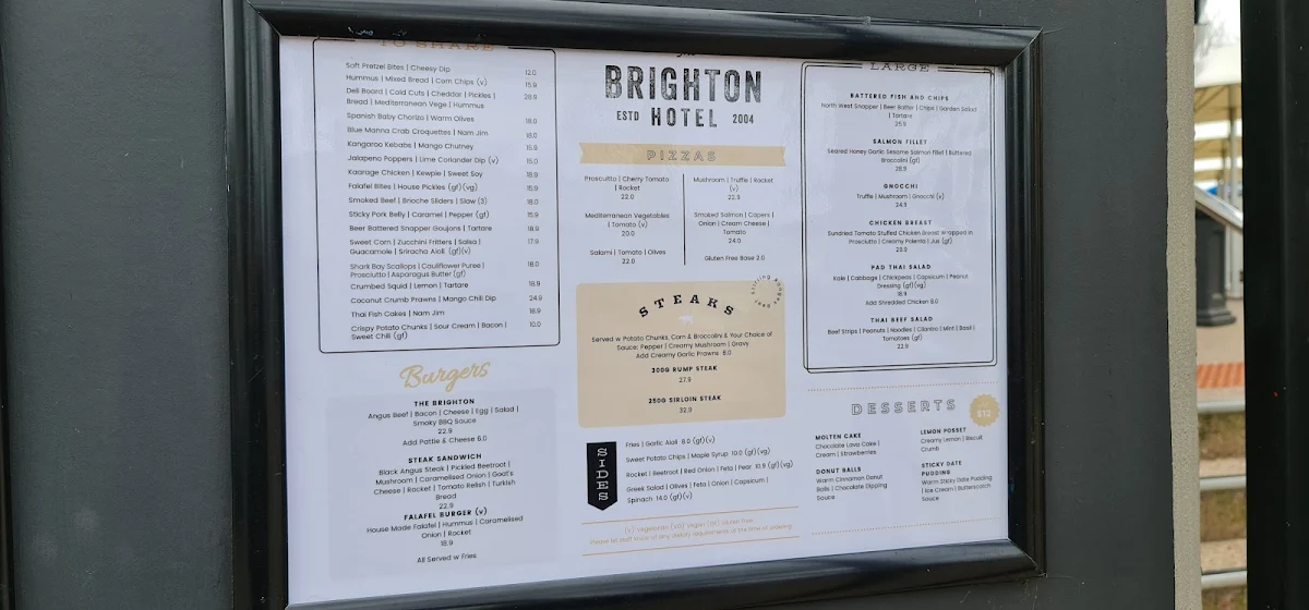 Menu, Brighton Hotel