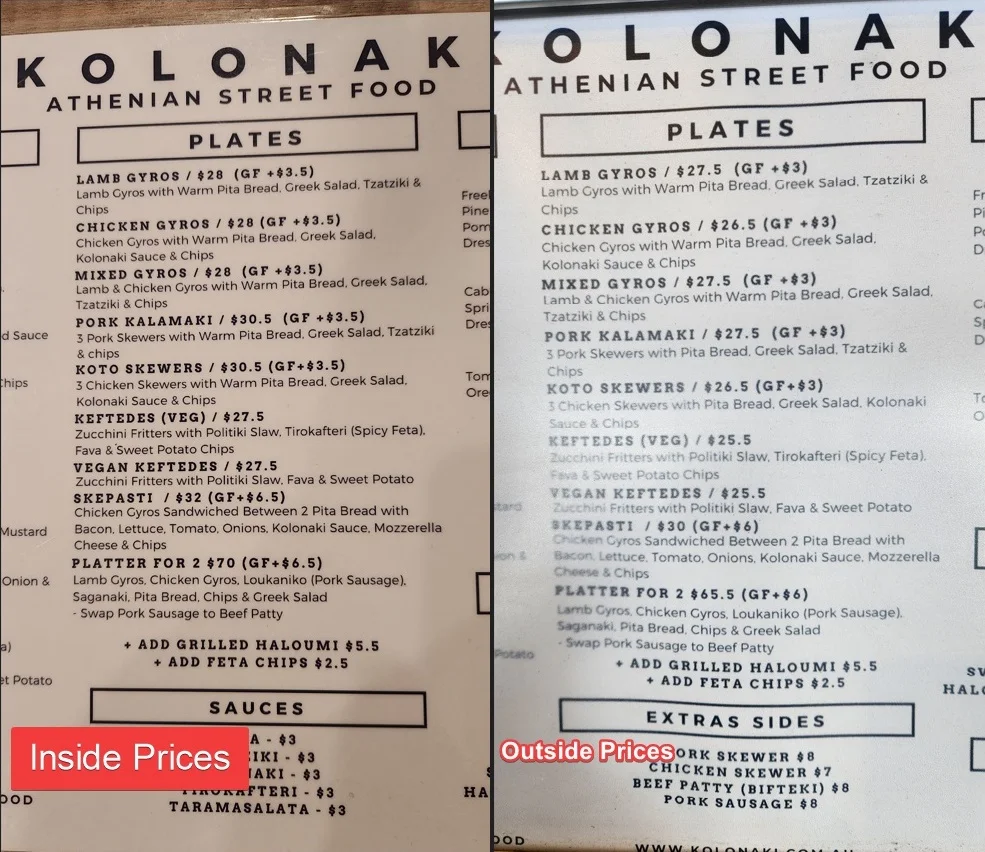 Menu, Kolonaki Athenian Street Food