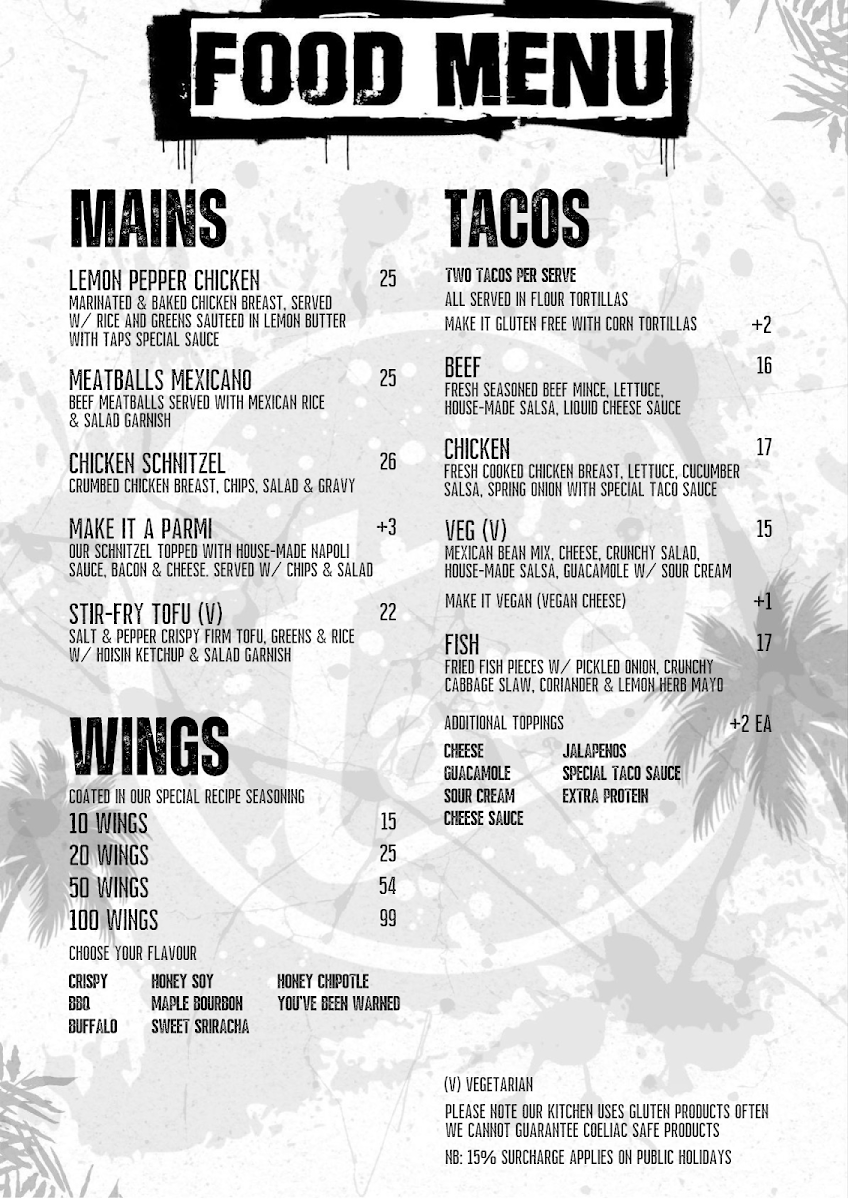 Menu, Taps Mooloolaba
