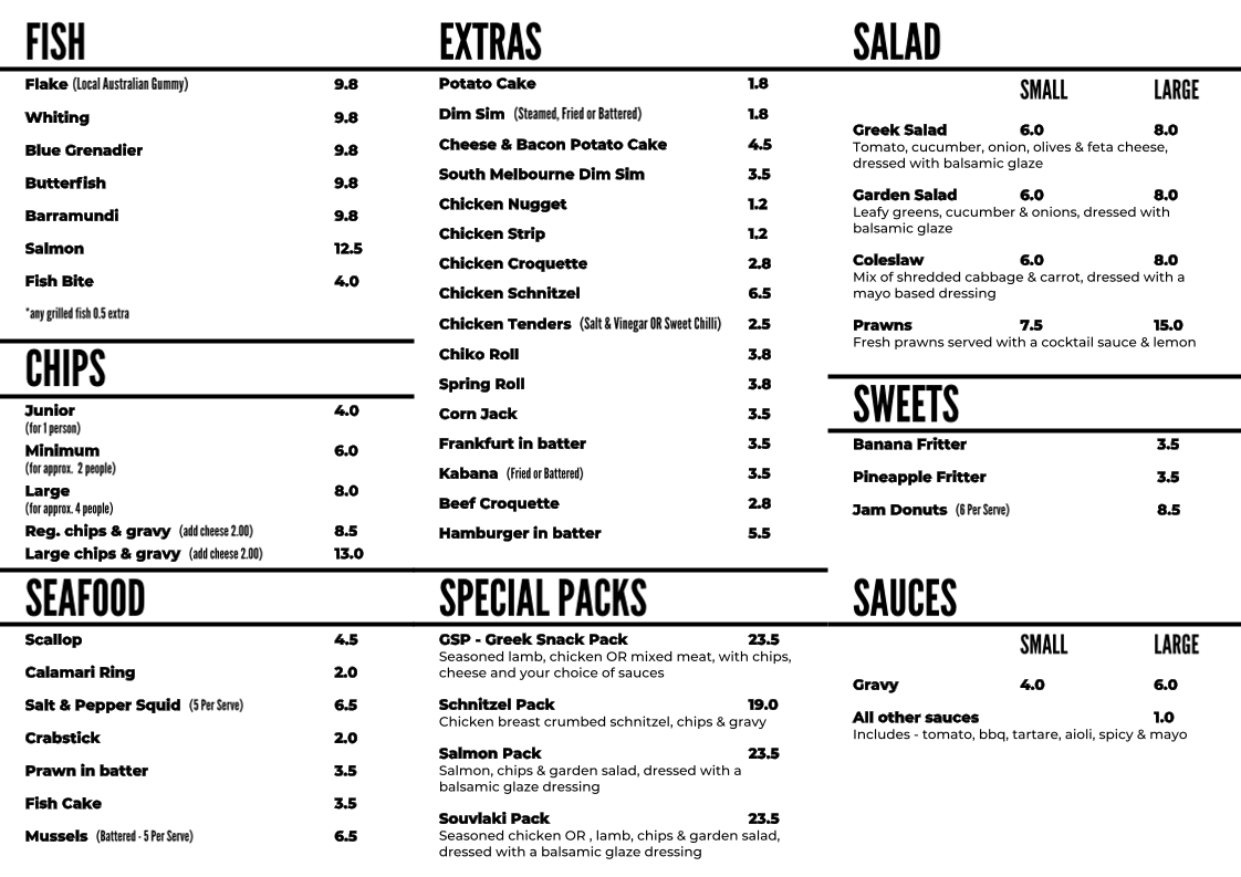 Menu, The Blue Dolphin