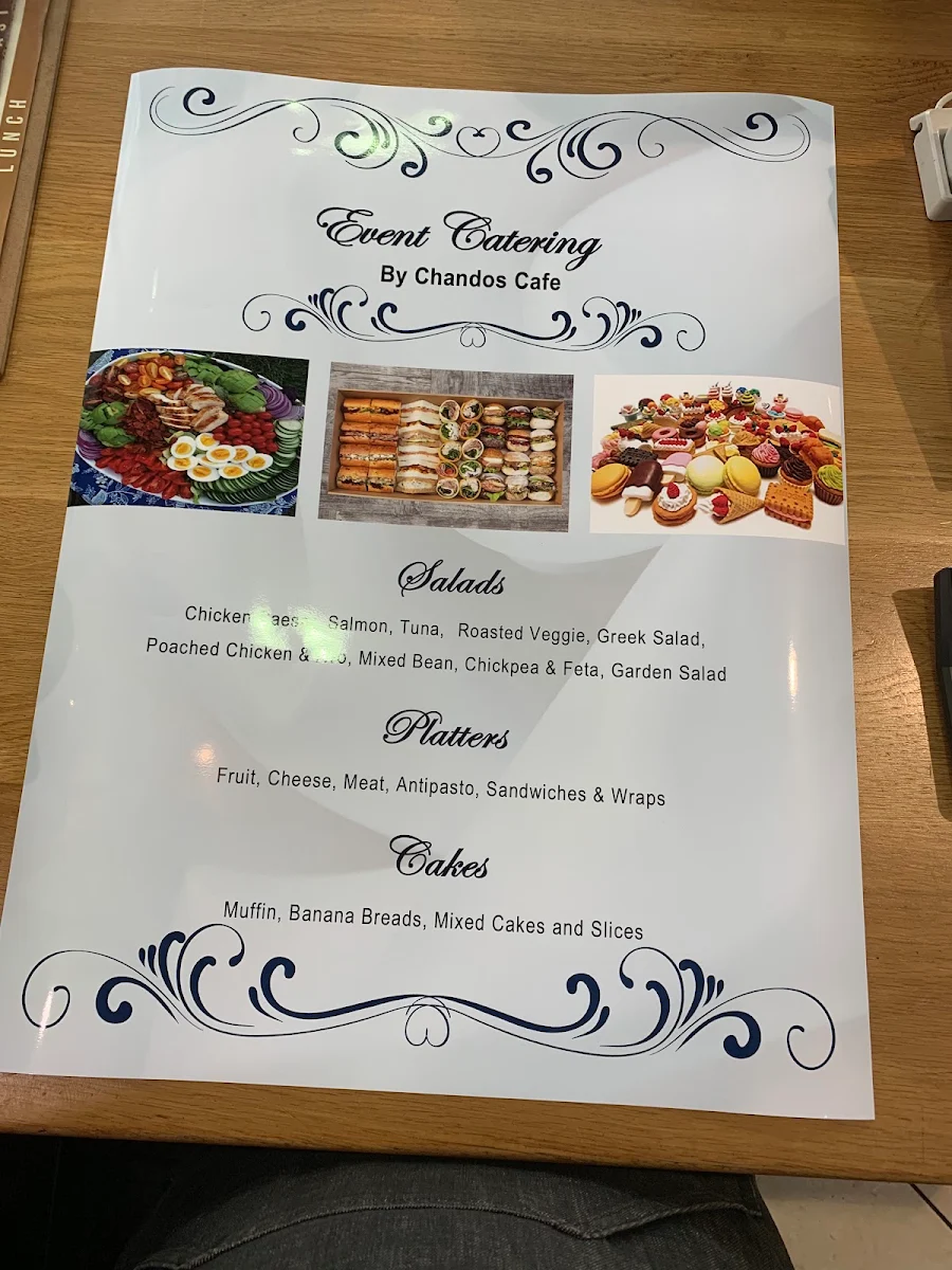 Menu, Chandos cafe