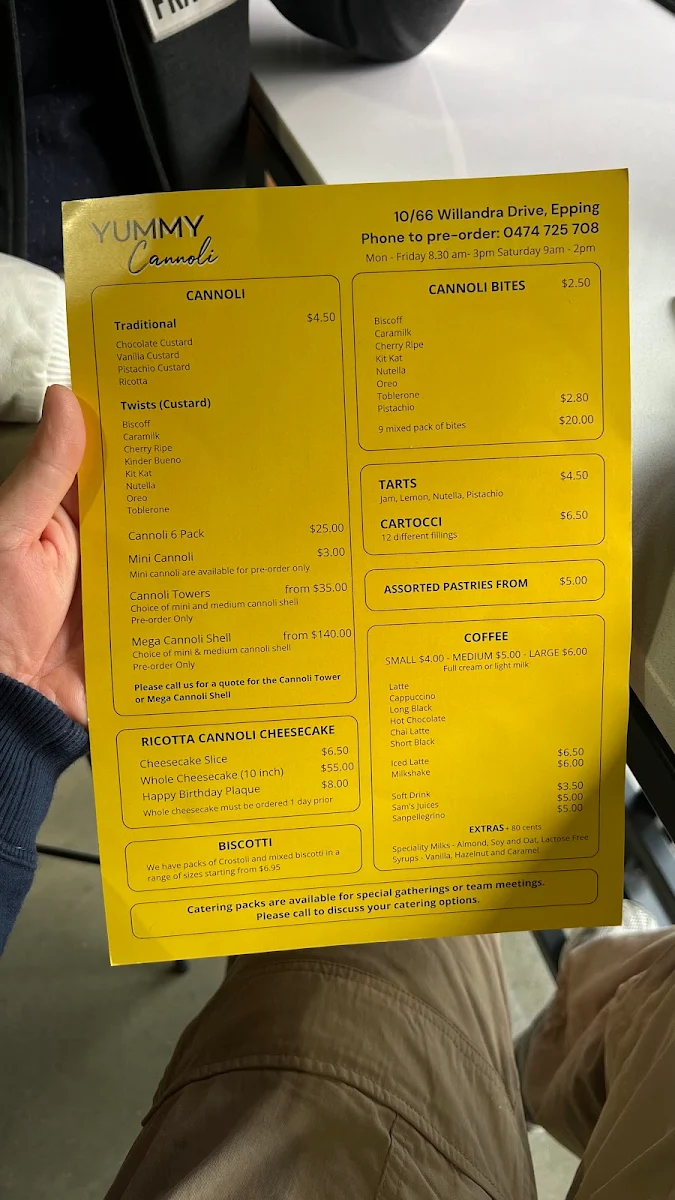 Menu, Yummy Cannoli