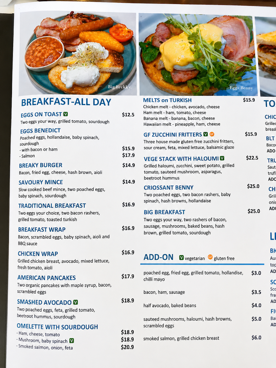 Menu, Urban Village Cafe